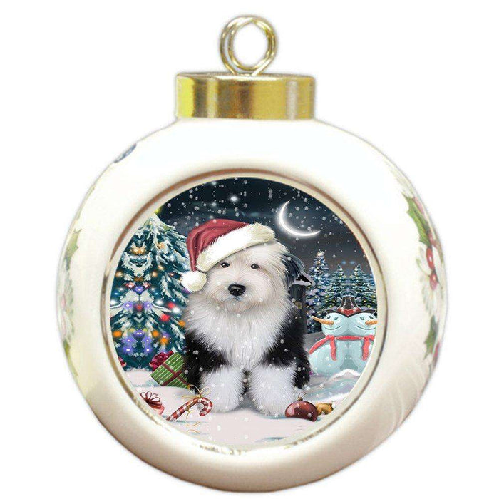 Have a Holly Jolly Old English Sheepdog Christmas Round Ball Ornament POR866