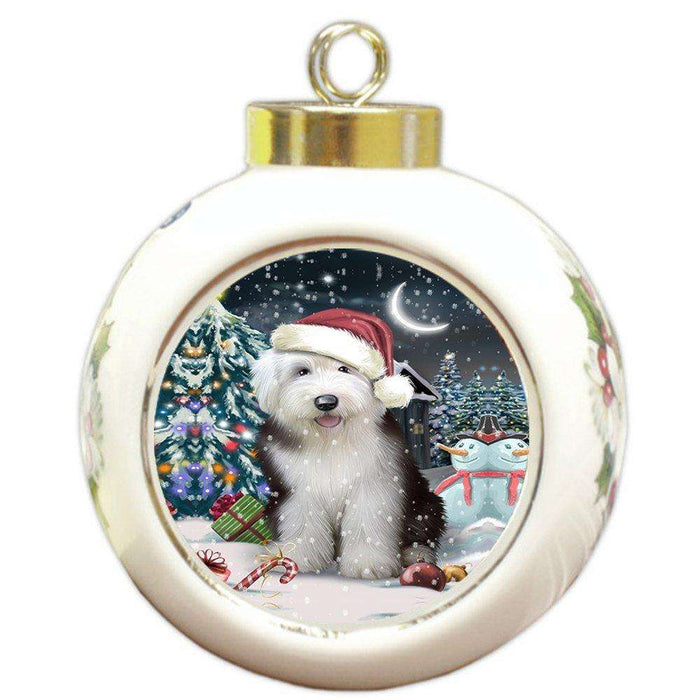 Have a Holly Jolly Old English Sheepdog Christmas Round Ball Ornament POR867