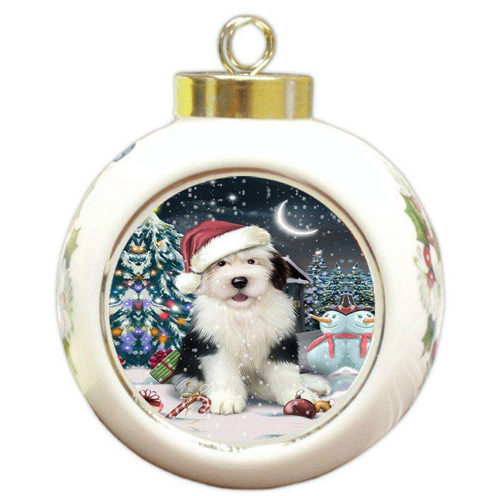 Have a Holly Jolly Old English Sheepdog Christmas Round Ball Ornament POR868