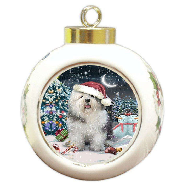 Have a Holly Jolly Old English Sheepdog Christmas Round Ball Ornament POR869