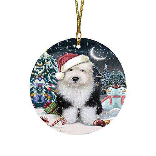Have a Holly Jolly Old English Sheepdog Christmas Round Flat Ornament POR1430