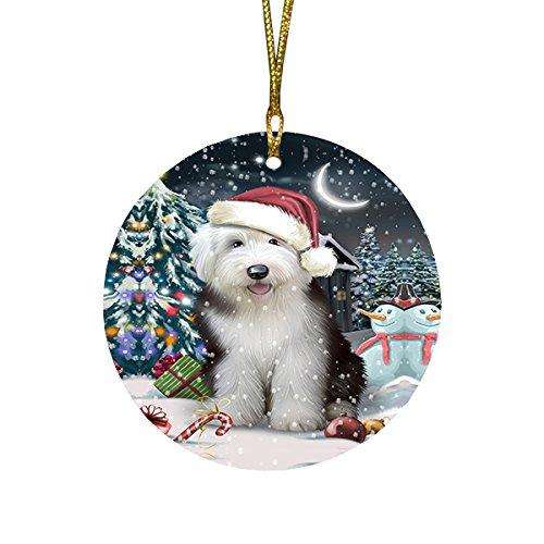 Have a Holly Jolly Old English Sheepdog Christmas Round Flat Ornament POR1431