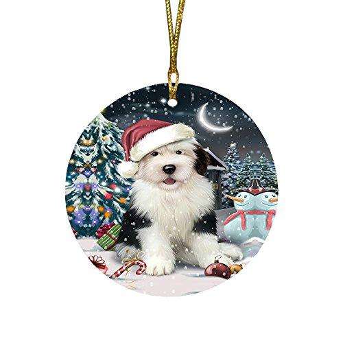 Have a Holly Jolly Old English Sheepdog Christmas Round Flat Ornament POR1432