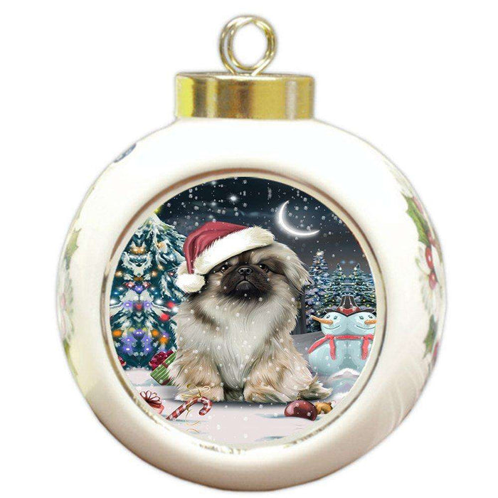 Have a Holly Jolly Pekingese Dog Christmas Round Ball Ornament POR870