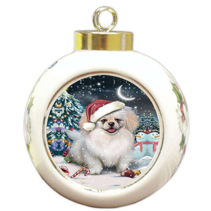 Have a Holly Jolly Pekingese Dog Christmas Round Ball Ornament POR871
