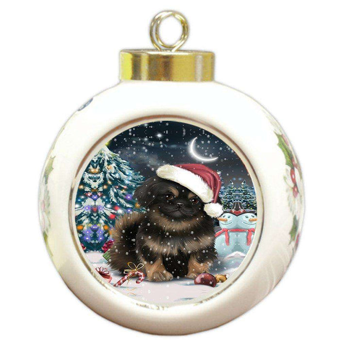 Have a Holly Jolly Pekingese Dog Christmas Round Ball Ornament POR872