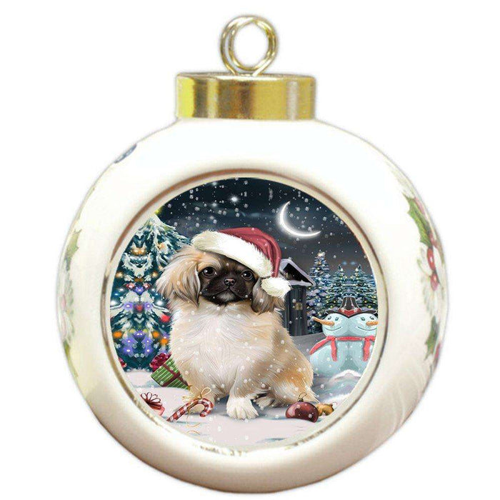 Have a Holly Jolly Pekingese Dog Christmas Round Ball Ornament POR873