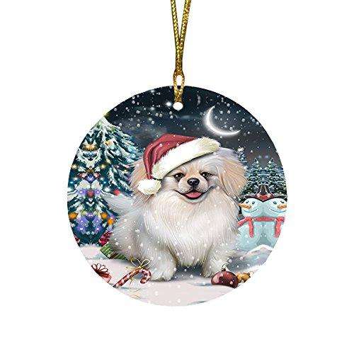 Have a Holly Jolly Pekingese Dog Christmas Round Flat Ornament POR1435