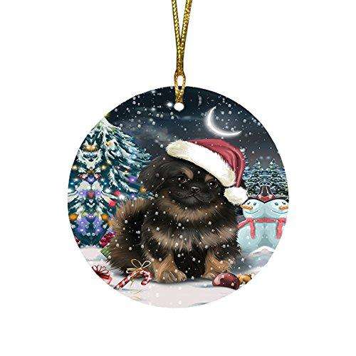 Have a Holly Jolly Pekingese Dog Christmas Round Flat Ornament POR1436
