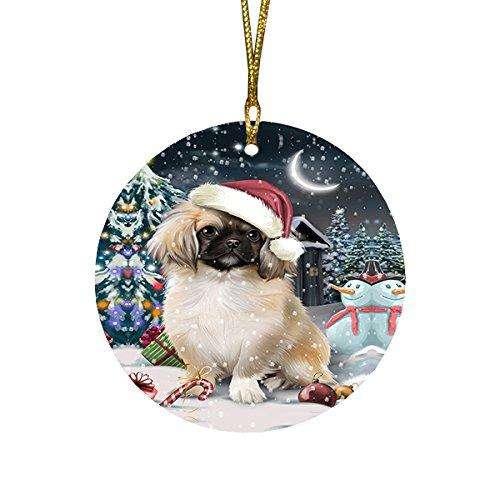 Have a Holly Jolly Pekingese Dog Christmas Round Flat Ornament POR1437