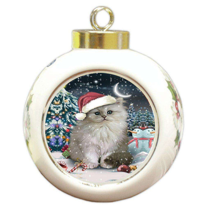 Have a Holly Jolly Persian Cat Christmas Round Ball Ornament POR874