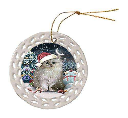 Have a Holly Jolly Persian Cat Christmas Round Doily Ornament POR238