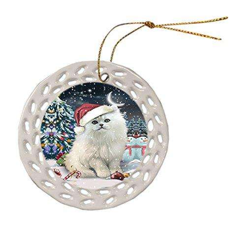 Have a Holly Jolly Persian Cat Christmas Round Doily Ornament POR239