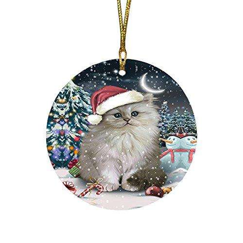 Have a Holly Jolly Persian Cat Christmas Round Flat Ornament POR1438