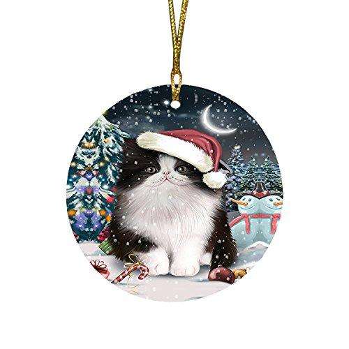 Have a Holly Jolly Persian Cat Christmas Round Flat Ornament POR1440