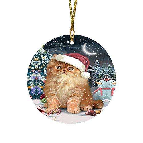 Have a Holly Jolly Persian Cat Christmas Round Flat Ornament POR1441