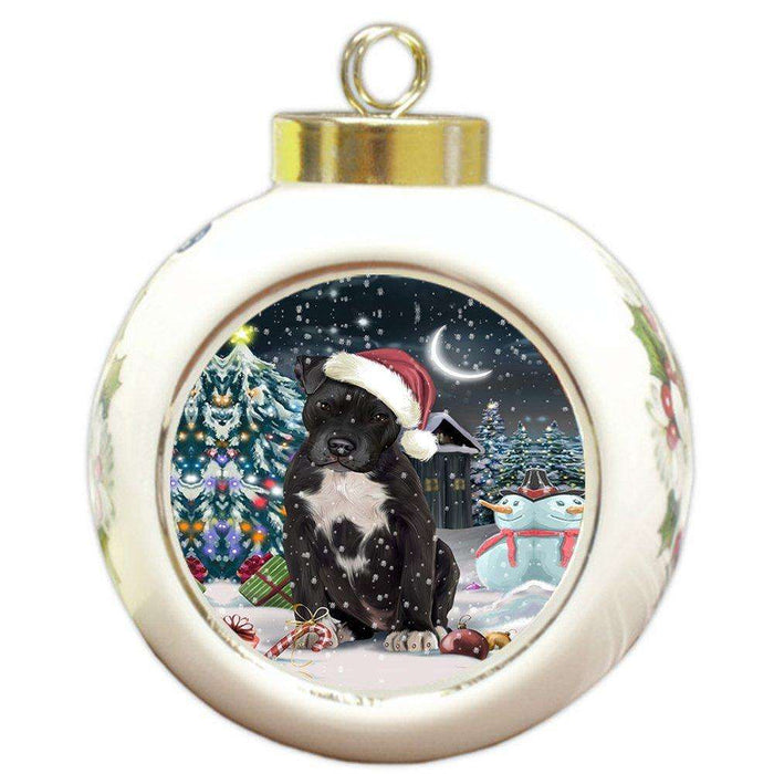 Have a Holly Jolly Pit Bull Dog Christmas Round Ball Ornament POR739