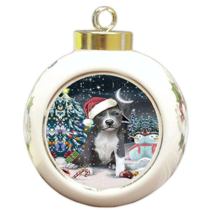 Have a Holly Jolly Pit Bull Dog Christmas Round Ball Ornament POR740