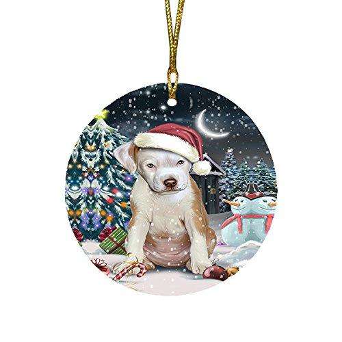 Have a Holly Jolly Pit Bull Dog Christmas Round Flat Ornament POR1302