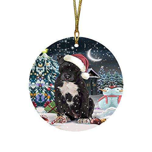 Have a Holly Jolly Pit Bull Dog Christmas Round Flat Ornament POR1303