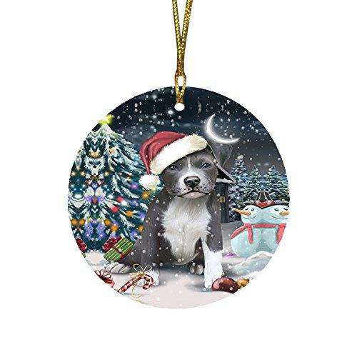 Have a Holly Jolly Pit Bull Dog Christmas Round Flat Ornament POR1304
