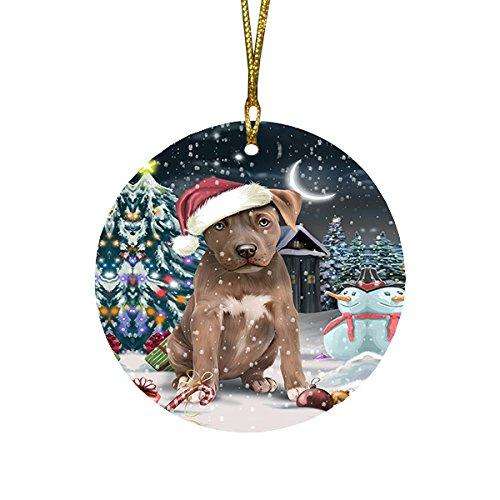 Have a Holly Jolly Pit Bull Dog Christmas Round Flat Ornament POR1305