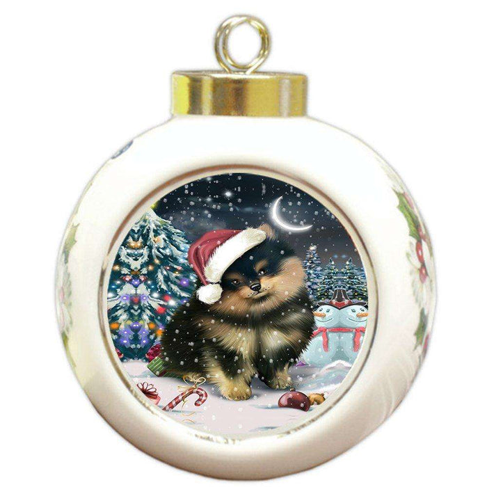 Have a Holly Jolly Pomeranian Dog Christmas Round Ball Ornament POR878