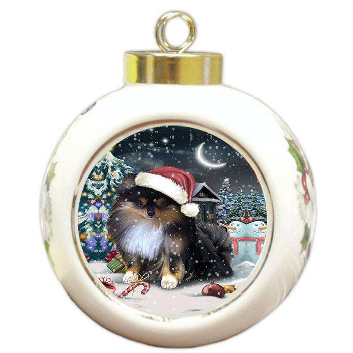 Have a Holly Jolly Pomeranian Dog Christmas Round Ball Ornament POR880