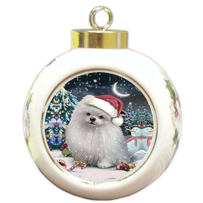 Have a Holly Jolly Pomeranian Dog Christmas Round Ball Ornament POR881