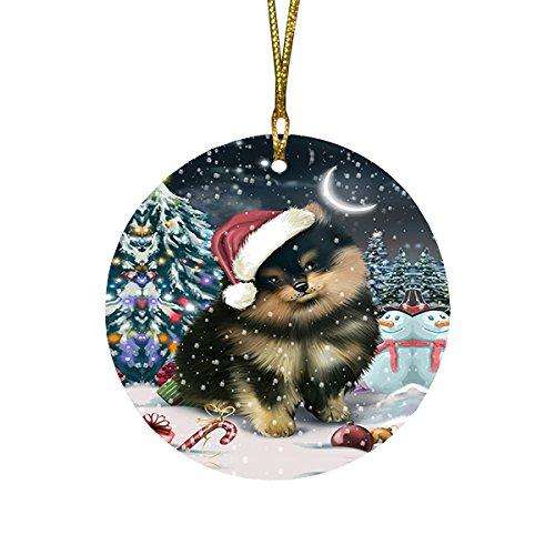 Have a Holly Jolly Pomeranian Dog Christmas Round Flat Ornament POR1442