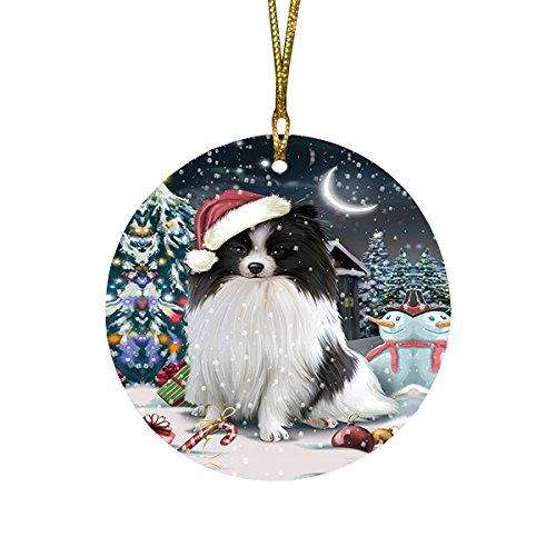 Have a Holly Jolly Pomeranian Dog Christmas Round Flat Ornament POR1443