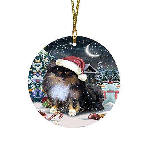 Have a Holly Jolly Pomeranian Dog Christmas Round Flat Ornament POR1444