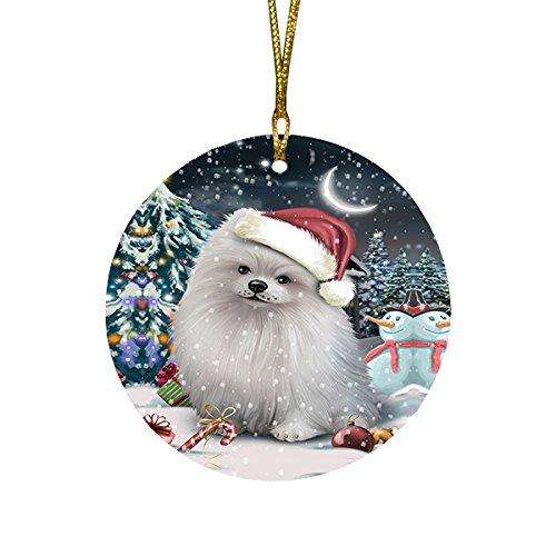 Have a Holly Jolly Pomeranian Dog Christmas Round Flat Ornament POR1445