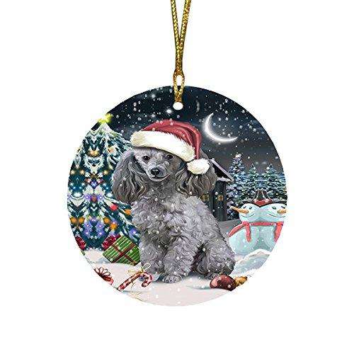 Have a Holly Jolly Poodle Dog Christmas Round Flat Ornament POR1308
