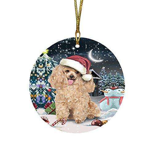 Have a Holly Jolly Poodle Dog Christmas Round Flat Ornament POR1309