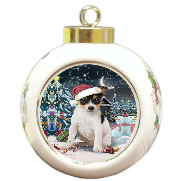 Have a Holly Jolly Rat Terrier Dog Christmas Round Ball Ornament POR832