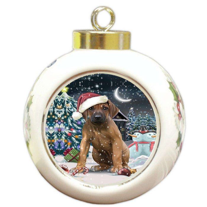 Have a Holly Jolly Rhodesian Ridgeback Dog Christmas Round Ball Ornament POR747