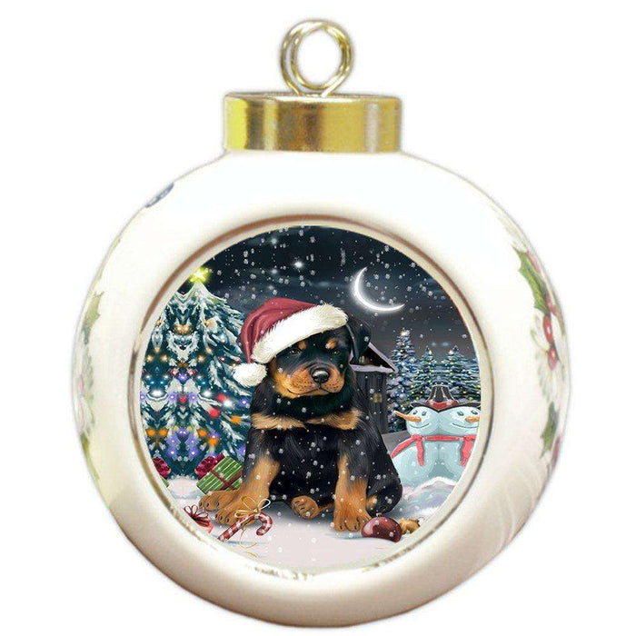 Have a Holly Jolly Rottweiler Dog Christmas Round Ball Ornament POR790