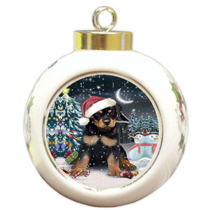 Have a Holly Jolly Rottweiler Dog Christmas Round Ball Ornament POR791