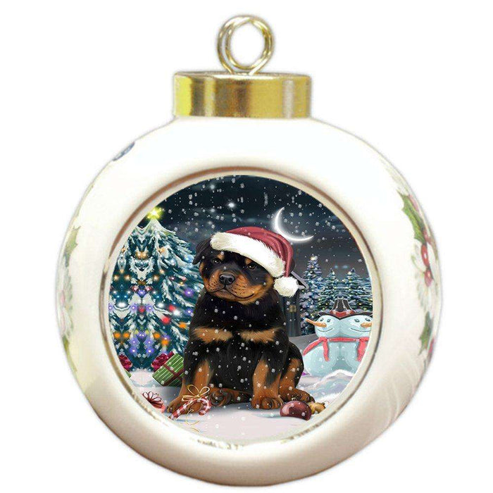 Have a Holly Jolly Rottweiler Dog Christmas Round Ball Ornament POR792