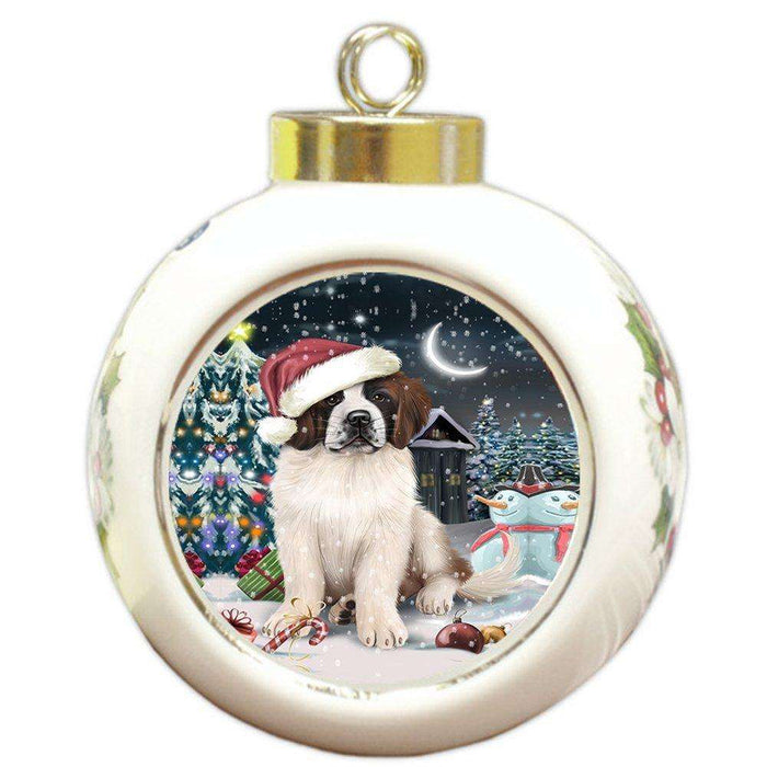 Have a Holly Jolly Saint Bernard Dog Christmas Round Ball Ornament POR834