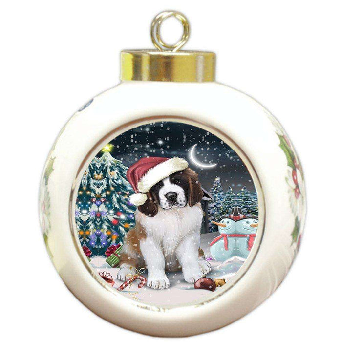 Have a Holly Jolly Saint Bernard Dog Christmas Round Ball Ornament POR835