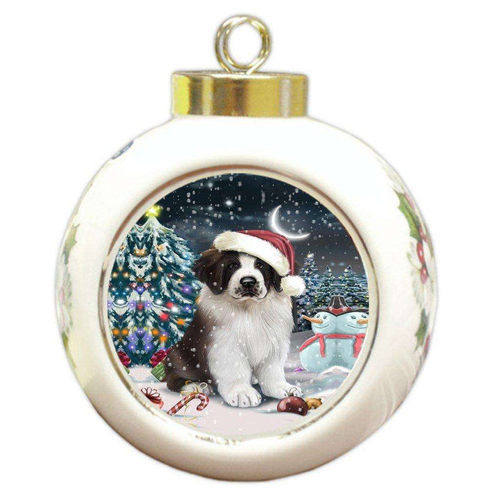 Have a Holly Jolly Saint Bernard Dog Christmas Round Ball Ornament POR837