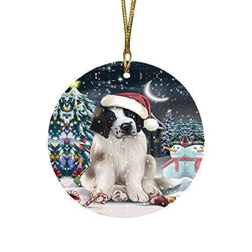 Have a Holly Jolly Saint Bernard Dog Christmas Round Flat Ornament POR1400