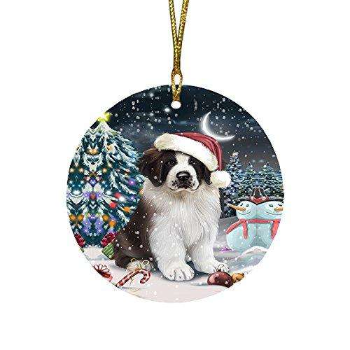 Have a Holly Jolly Saint Bernard Dog Christmas Round Flat Ornament POR1401