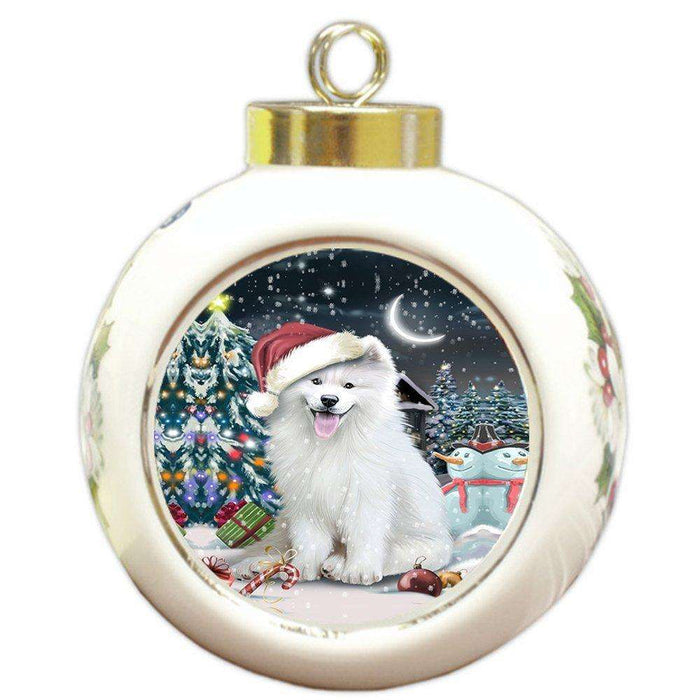 Have a Holly Jolly Samoyed Dog Christmas Round Ball Ornament POR750