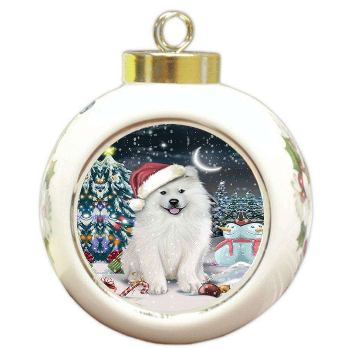 Have a Holly Jolly Samoyed Dog Christmas Round Ball Ornament POR751