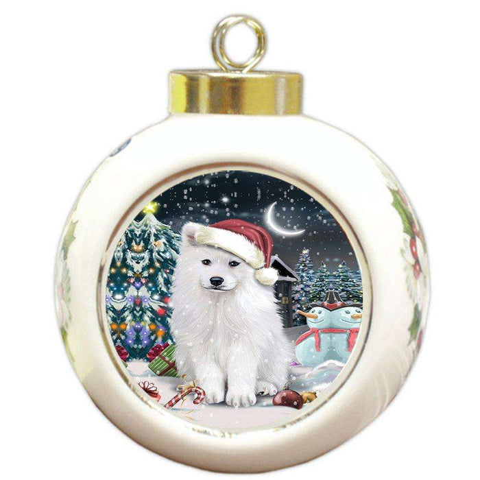 Have a Holly Jolly Samoyed Dog Christmas Round Ball Ornament POR752