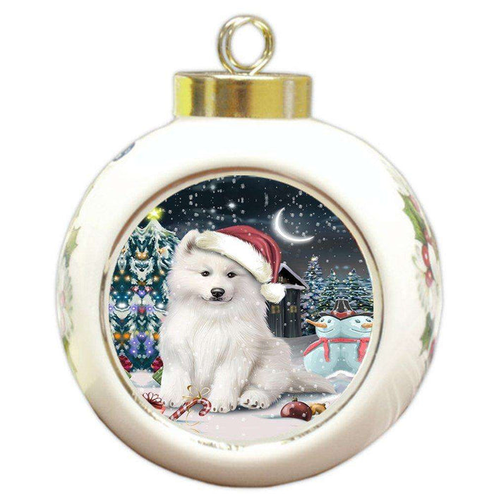 Have a Holly Jolly Samoyed Dog Christmas Round Ball Ornament POR753