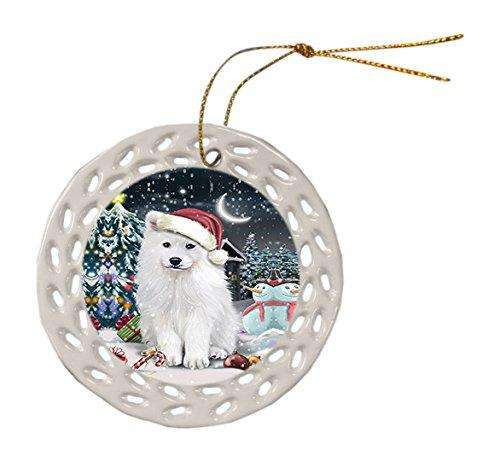 Have a Holly Jolly Samoyed Dog Christmas Round Doily Ornament POR116